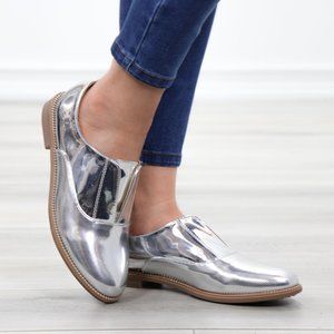 Silver Patent Flat Slip On Oxford Loafers